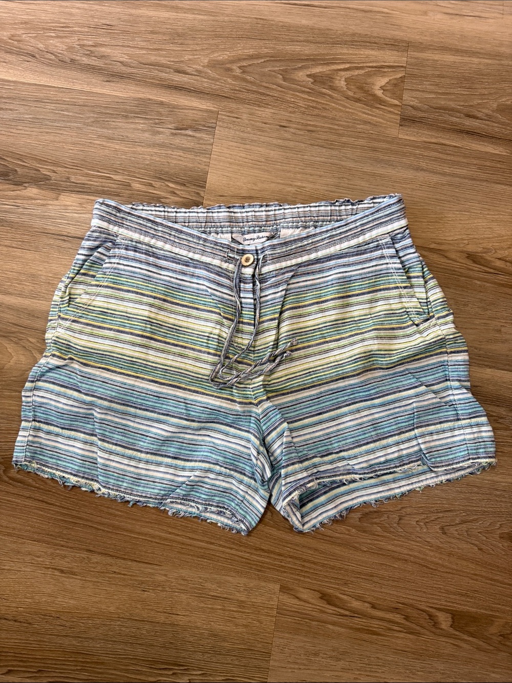 Tommy Bahama Blue, Green & White Striped 100% Linen Women’s Shorts